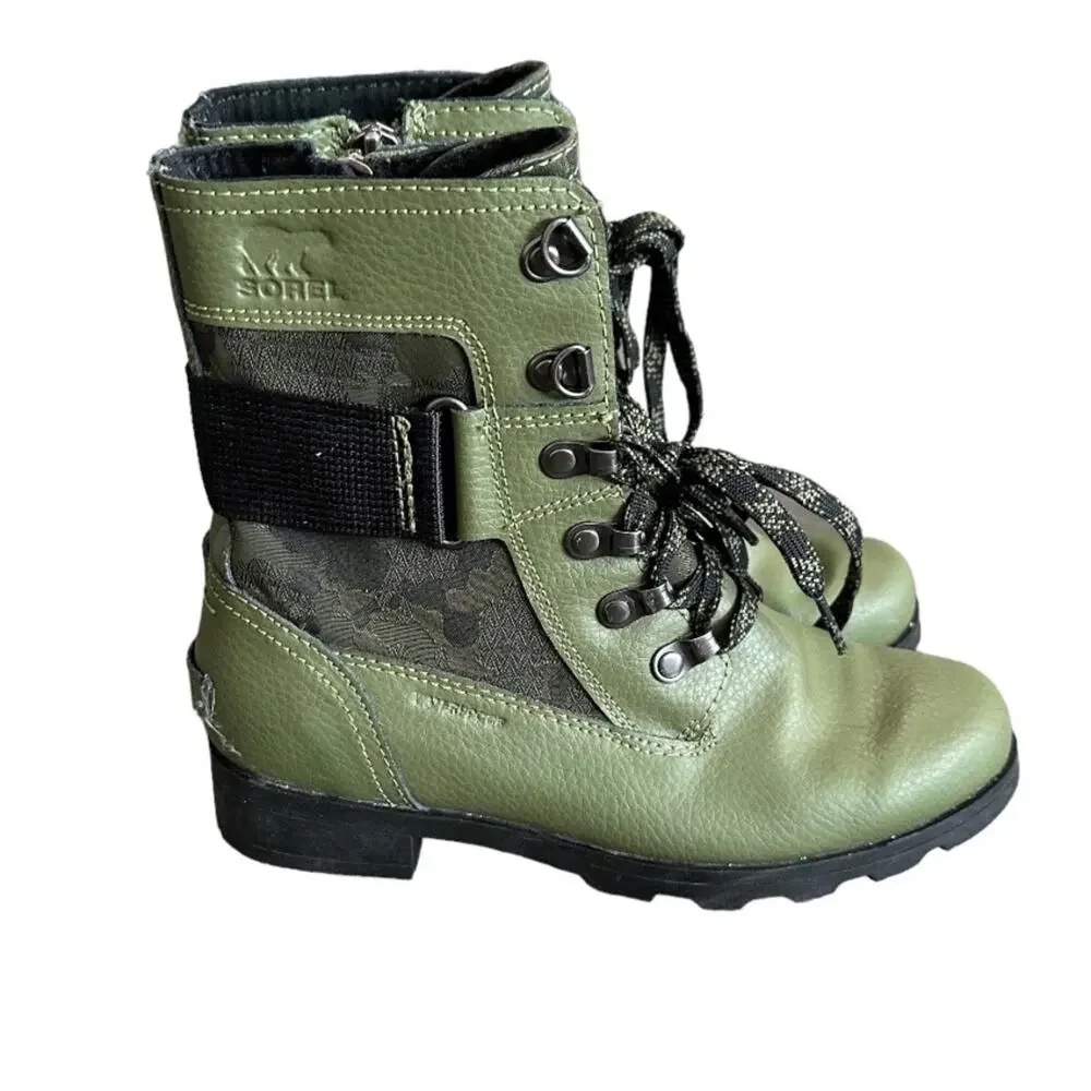 Sorel Kid's Unisex Emelie‎ Conquest Lace Up Combat Moto Boots Size 3